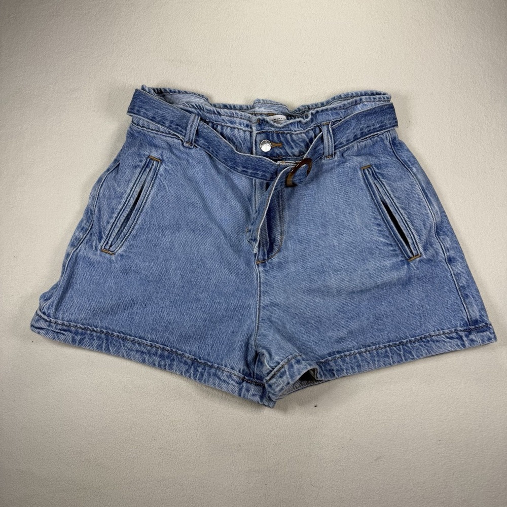 Zara Mid Rise, Paper Bag Denim Blue Jean Shorts Size 8